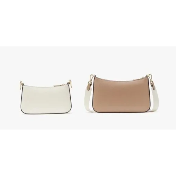 Kate Spade Womens Tan Ivory Saffiano Duet Leather Small Crossbody Handbags New